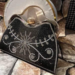 New Australian crystal evening bag black silver and gold